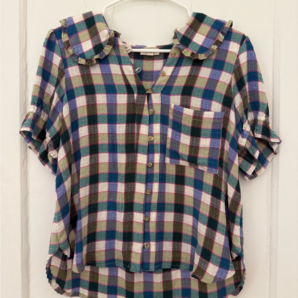 Anthropologie Multicolor Plaid Blouse